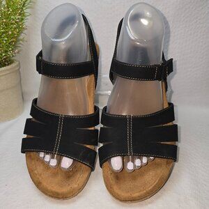 EUROSOFT BY SOFFT BLACK STRAPY SANDAL CORK HEEL WOMENS SIZE 8.5 EUC